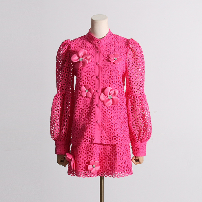 Embroidered Lace Fashion Suit Women's Two piece Set Pink - Shop at LoveMi