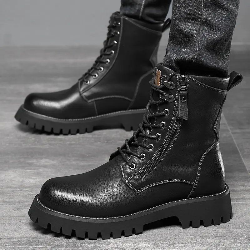 Worker Boot High Top British Style Thick Bottom Fleece-lined