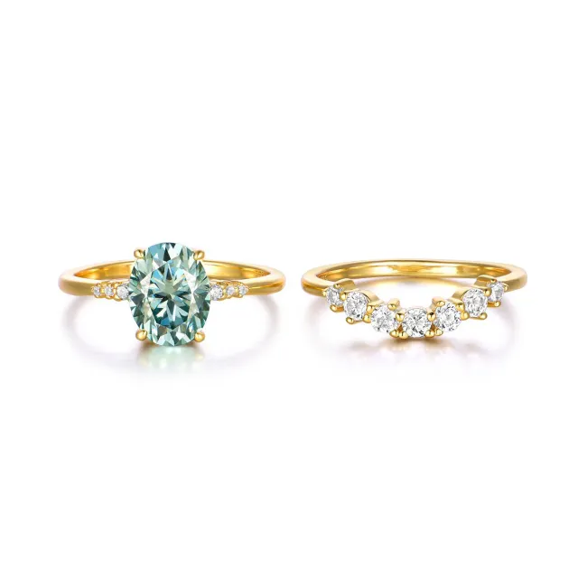 S925 Silver Suit Green Main Stone Moissanite Personality Stacked Ring Gold - Shop at LoveMi