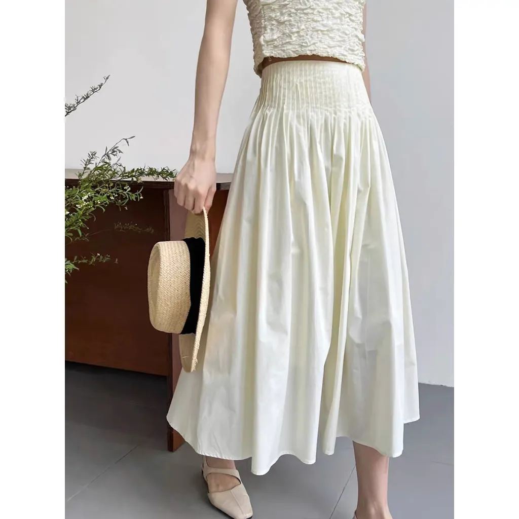 Niche Temperament Sweet Big Hem Umbrella Skirt - Apricot