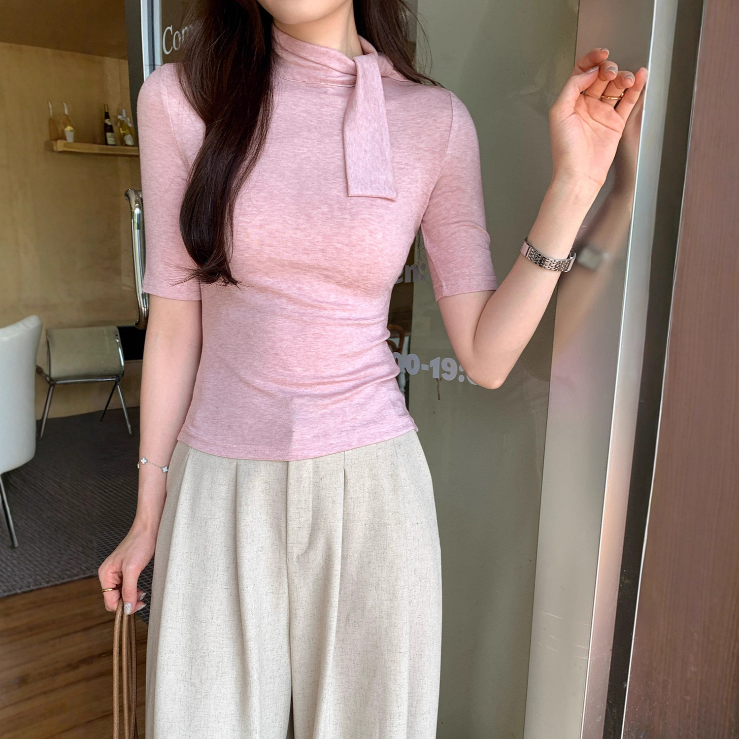 High-neck Lace-up Early Autumn New Slimming Waist-defined Inner Top