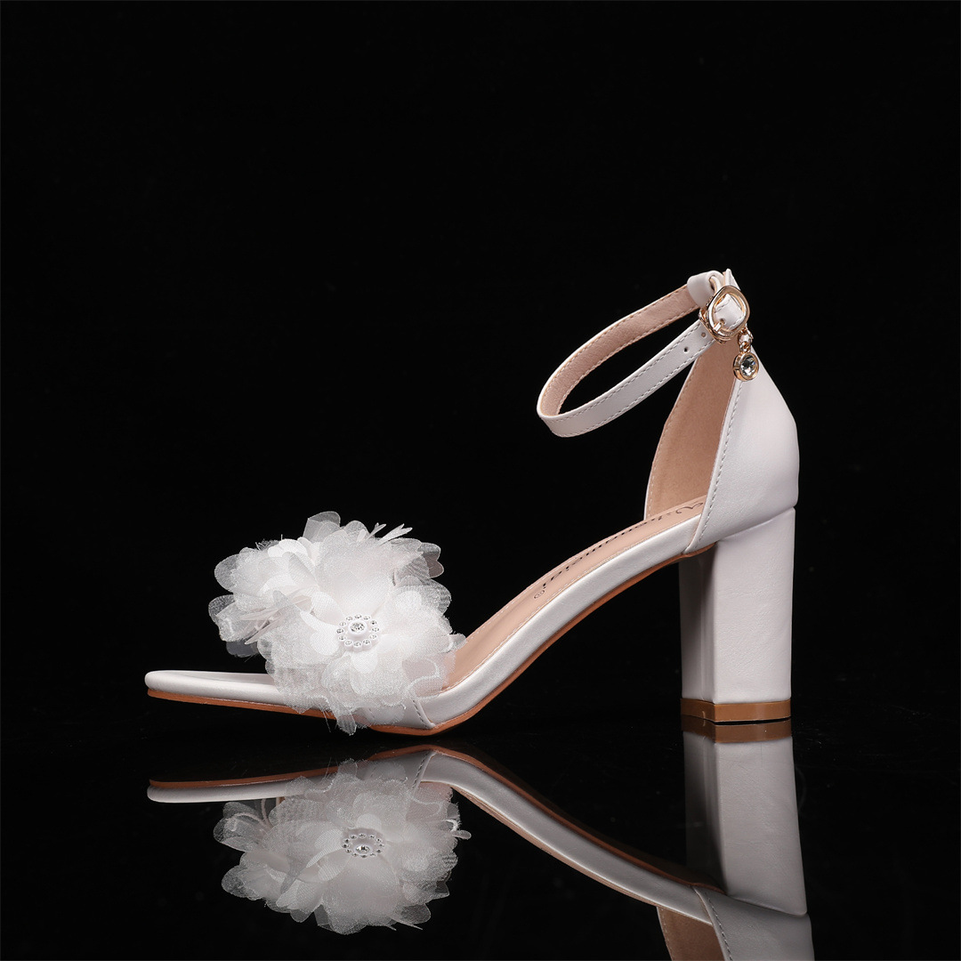 Boho Block Wedding Heels with 3D Flowers