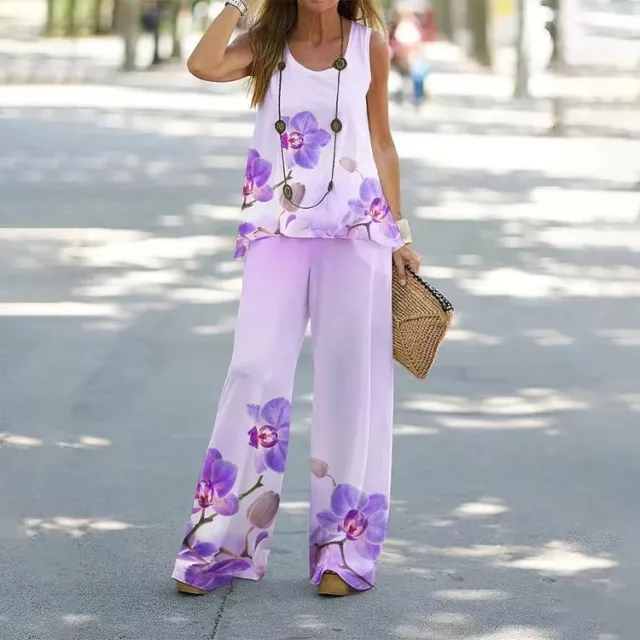 Women's Fashion Printed Casual Vest Trousers Two piece Suit Figure Ten Three - Shop at LoveMi