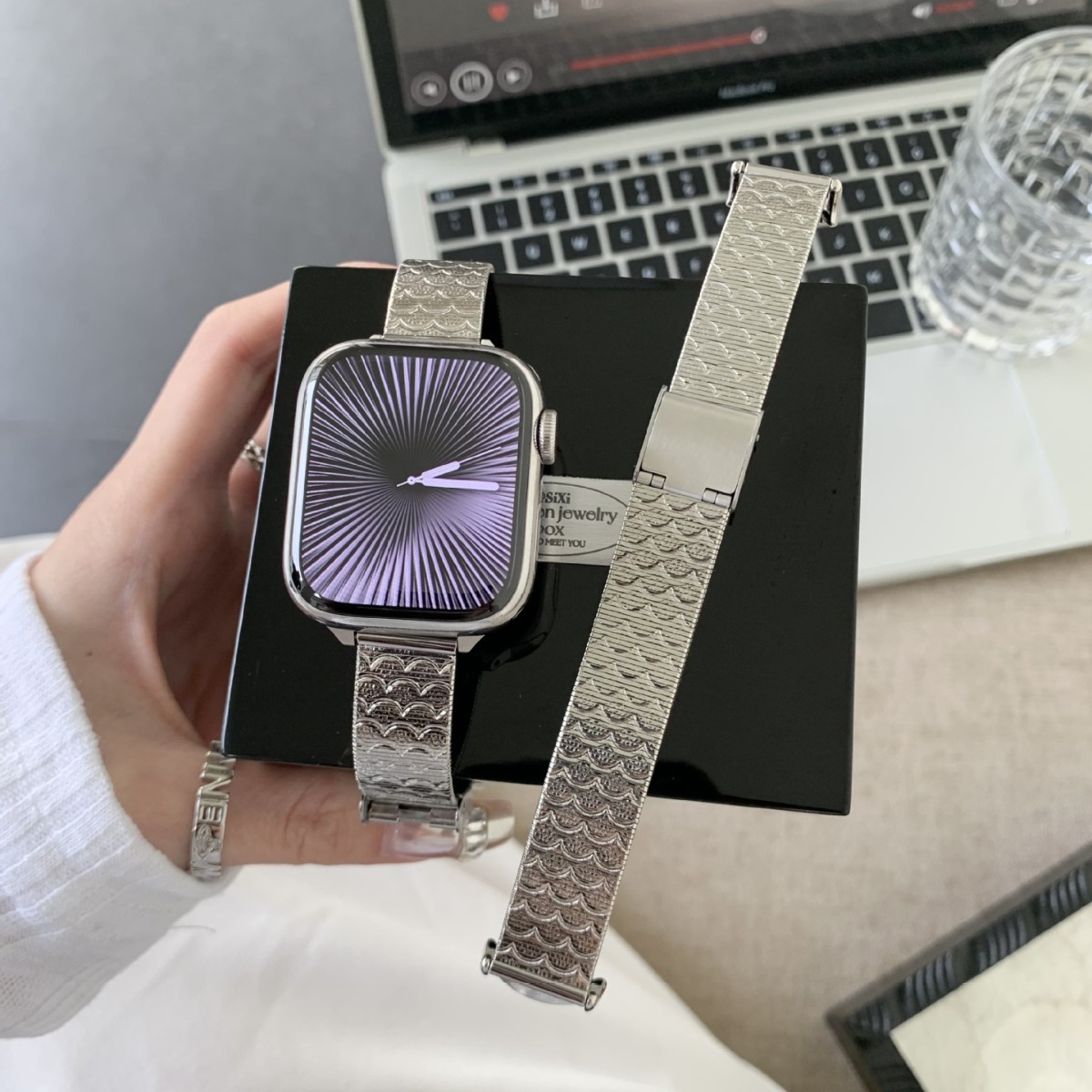 Silver Versatile Wave-pattern Stainless Steel Watch Strap 6