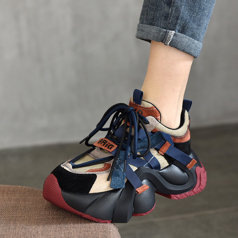 Genuine Leather Versatile Lace-Up Designer Sports Womens Shoes