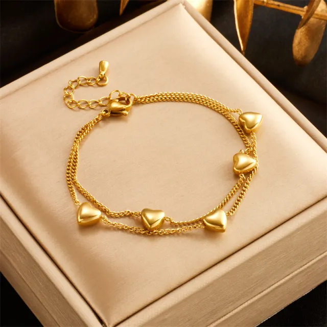 Design A Double Layer Chain Love Minimalist Titanium Steel Bracelet Gold - Shop at LoveMi