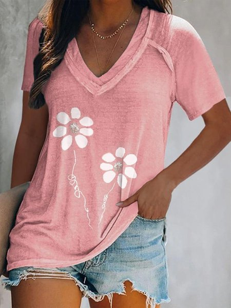 Women's V-neck Printed Long-sleeved Pullover