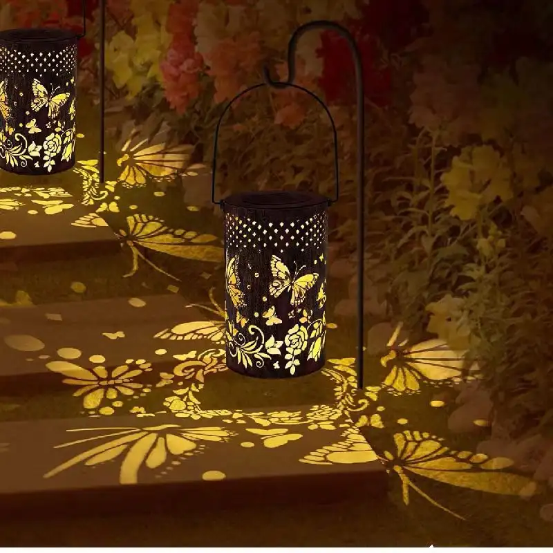 Solar Butterfly Lamp Iron Hollow Courtyard Decoration Projection Lamp