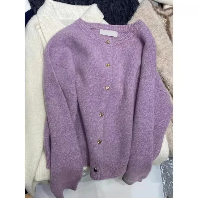 Elegant Lady High end Milk Fufu Knitted Cardigan Purple - Shop at LoveMi