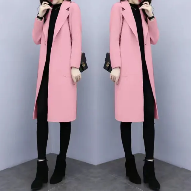 Mid length Loose Wool Overcoat Women's Coat Pink - Shop at LoveMi
