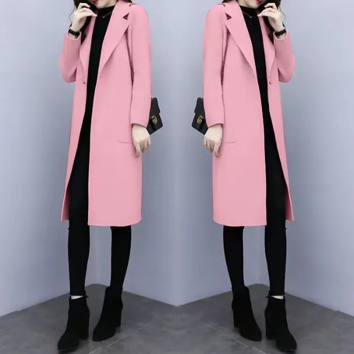 Mid-length Loose Wool Overcoat Women's Coat - Pink