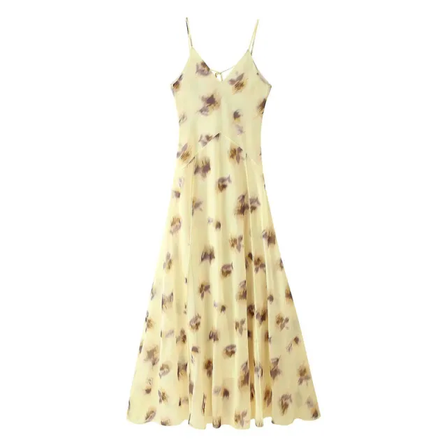 Elegant Waist tight Temperament Camisole Printed V neck Sling Dress - Shop at LoveMi