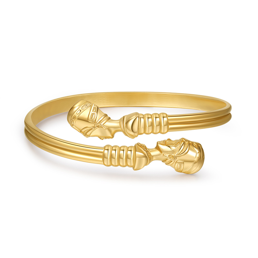 Egyptian Pharaoh Stainless Steel Open-ended Bracelet