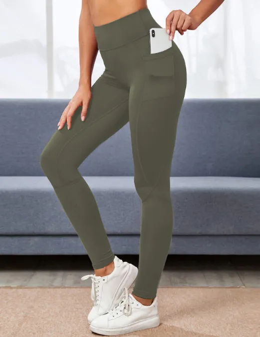 Women's High Waist Pure Color Leggings Army Green - Shop at LoveMi