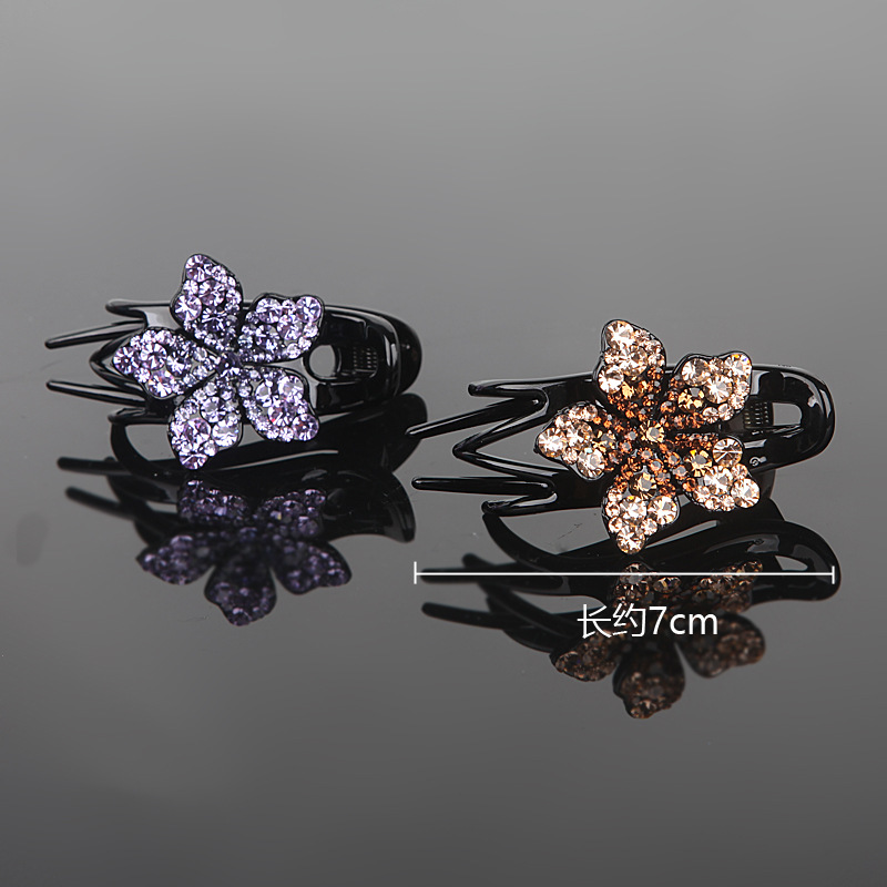 Barrettes Back Head Three-jaw Clamps Rhinestone Flower 3