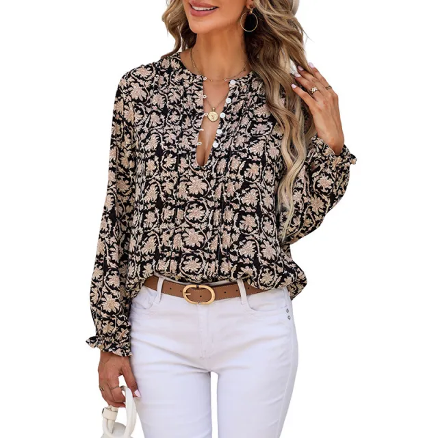 Wear Pullover Temperament Commute Style All match Floral Print Pullover Black - Shop at LoveMi