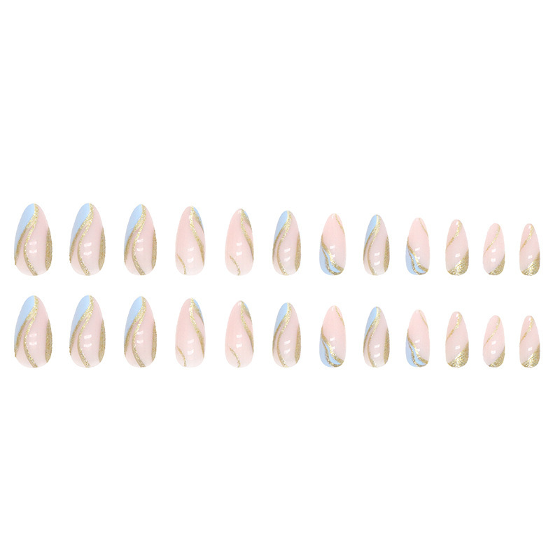 Blue Ripple Glitter Almond Wear Nail Tips - Image 7