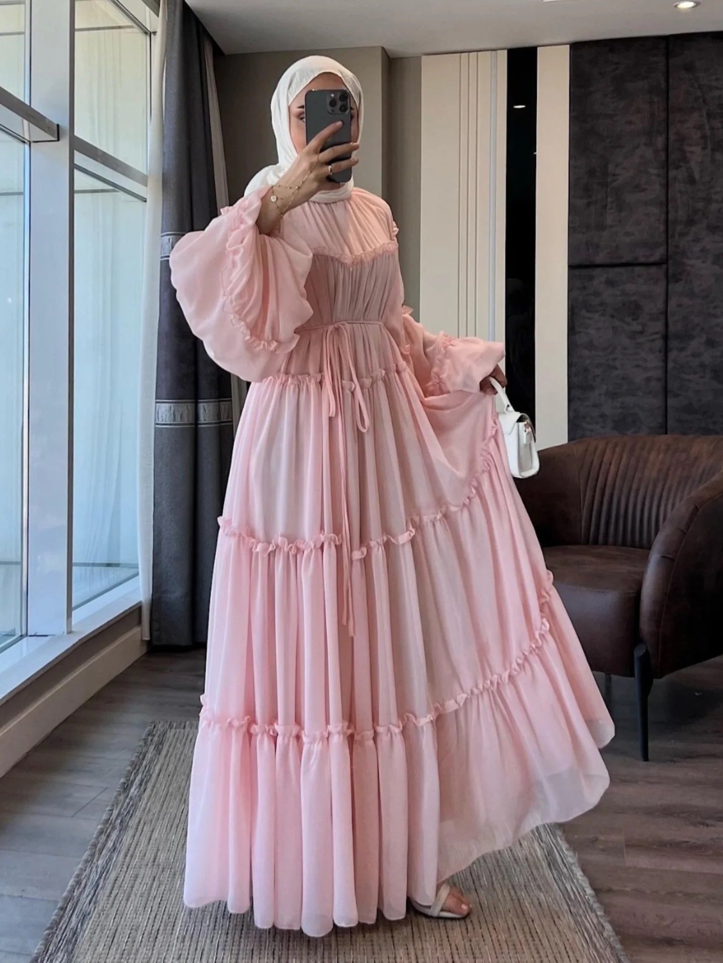 Lace-Trim Long-Sleeve Tiered Maxi Dress — product details and sizing image 26
