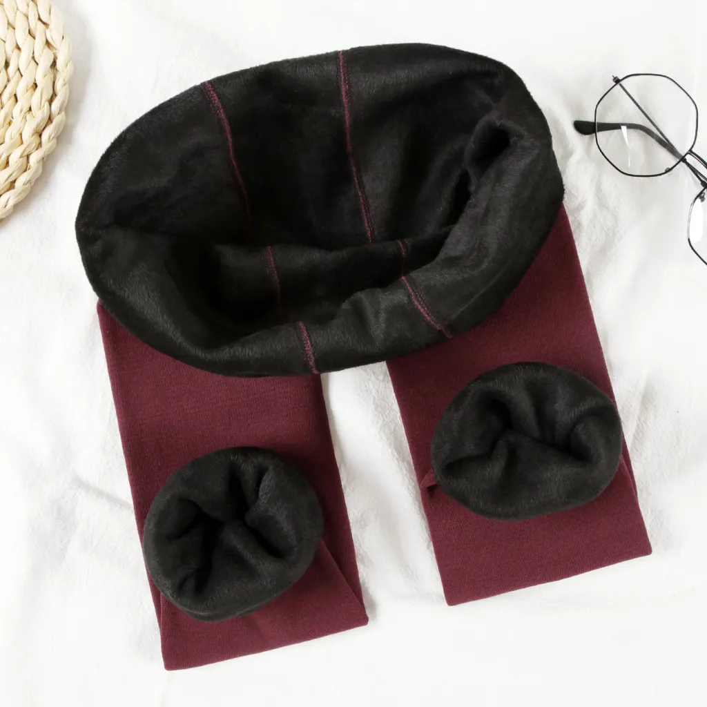Pearl Velvet Leggings Women's Autumn And Winter Step-on Fleece-lined Trousers Warm One-piece Pants - Wine