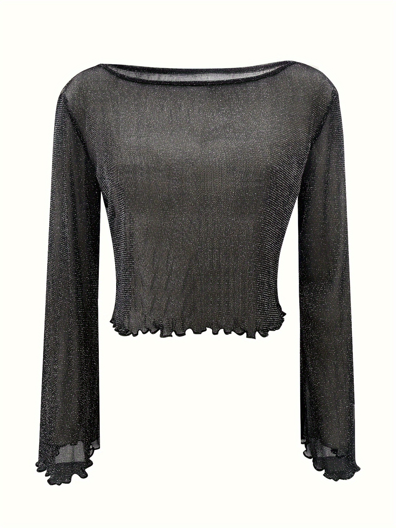 Sequin Gauze Bell Sleeve Casual Women's Clothing