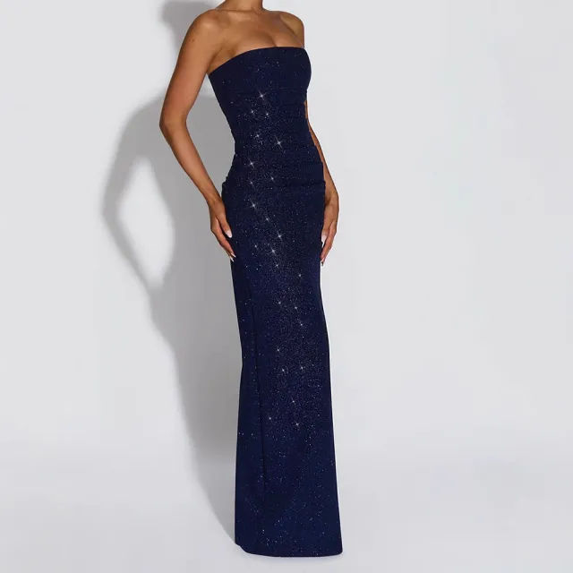 Bodycon Waist cinching Strapless Backless Dress Blue - Shop at LoveMi