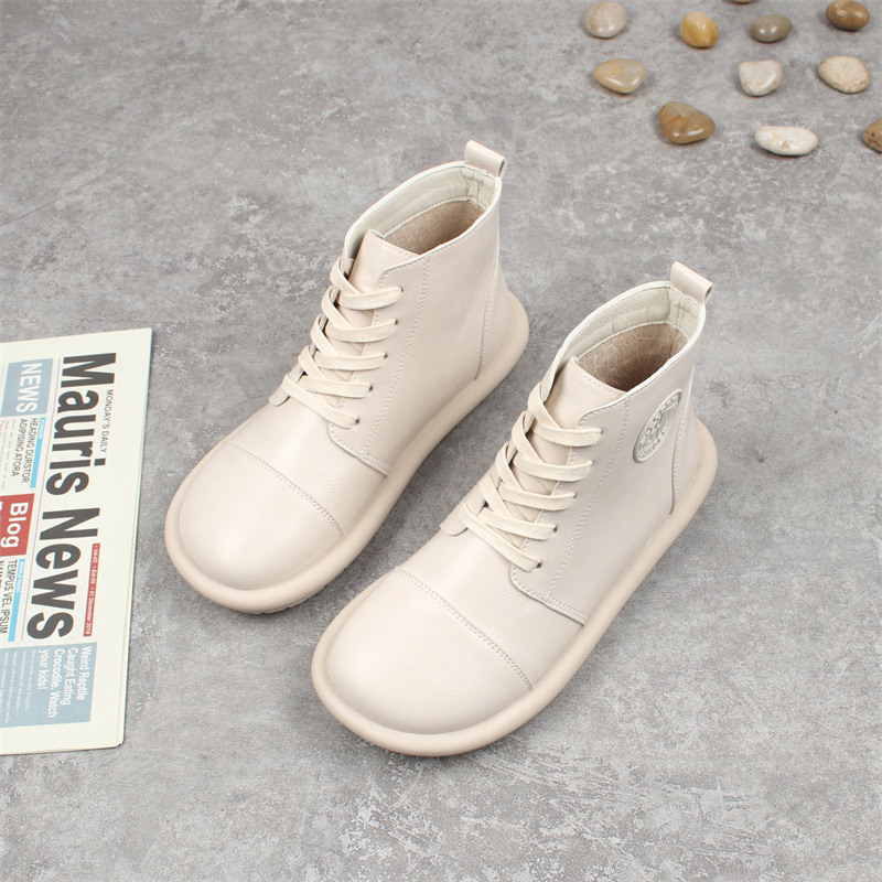 Women's Fleece-lined Lace-up Round-toe Ankle Boots