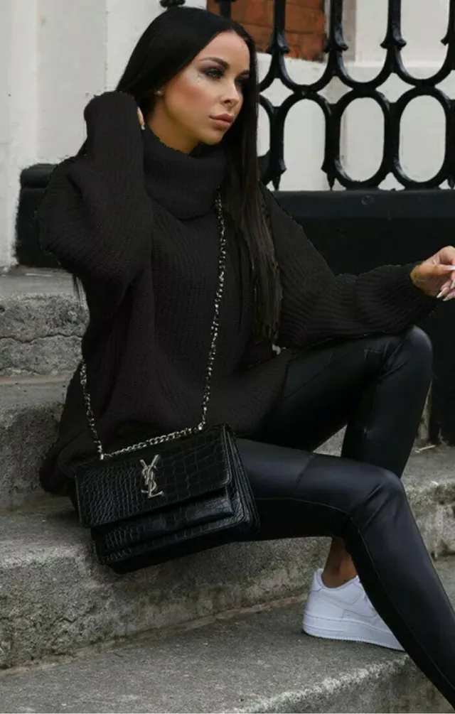 Turtleneck Long Sleeve Sweater Coat Mid length Sweater Black - Shop at LoveMi