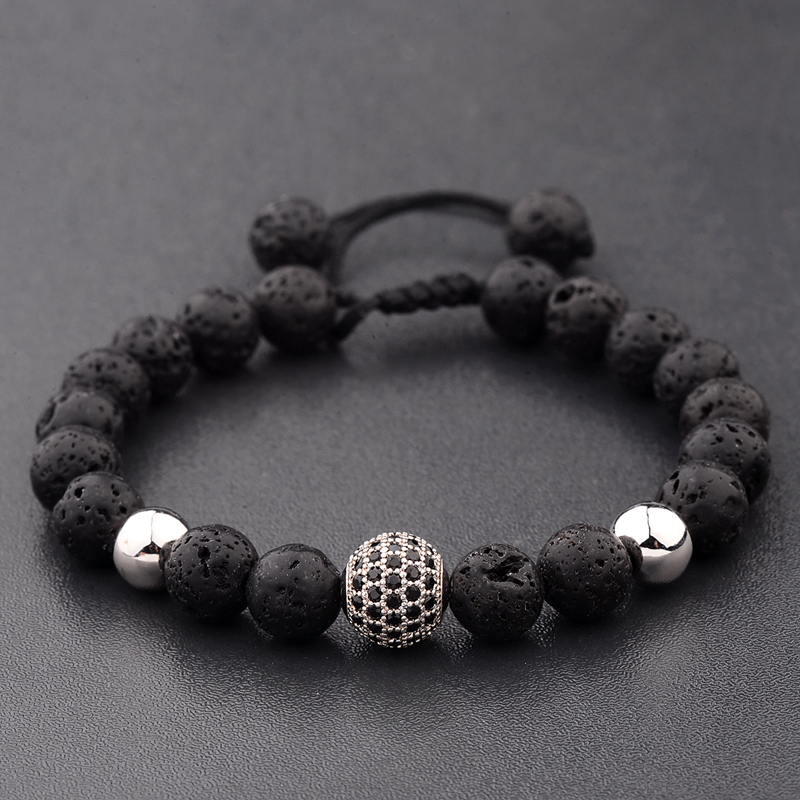 Title 6, CZ Zircon Pave Lava Weaving Bracelet Men Beads