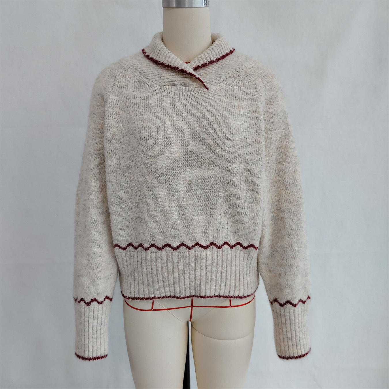 Simple Commute Half Turtleneck Lapel Contrast Color Knitted Pullover Sweater