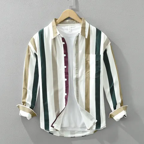 Striped Long Sleeve Shirt Men's Versatile Leisure Artistic Loose