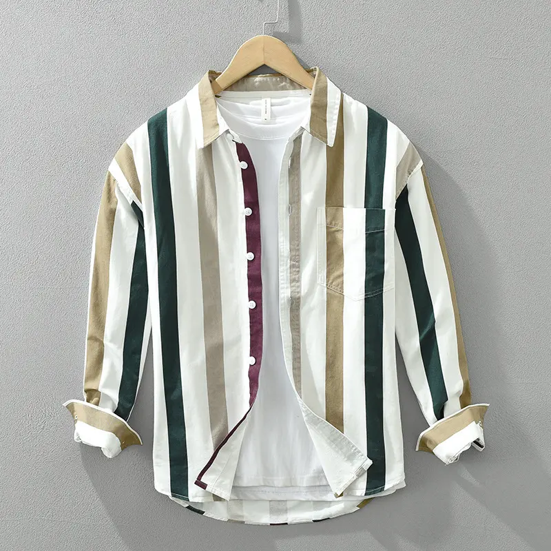 Striped Long Sleeve Shirt Men's Versatile Leisure Artistic Loose