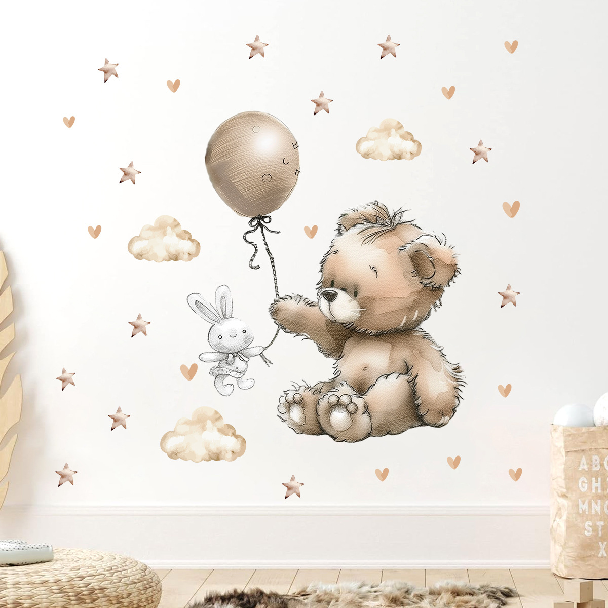 Cute Plush Bear Self-adhesive Wall Sticker Cartoon Balloon