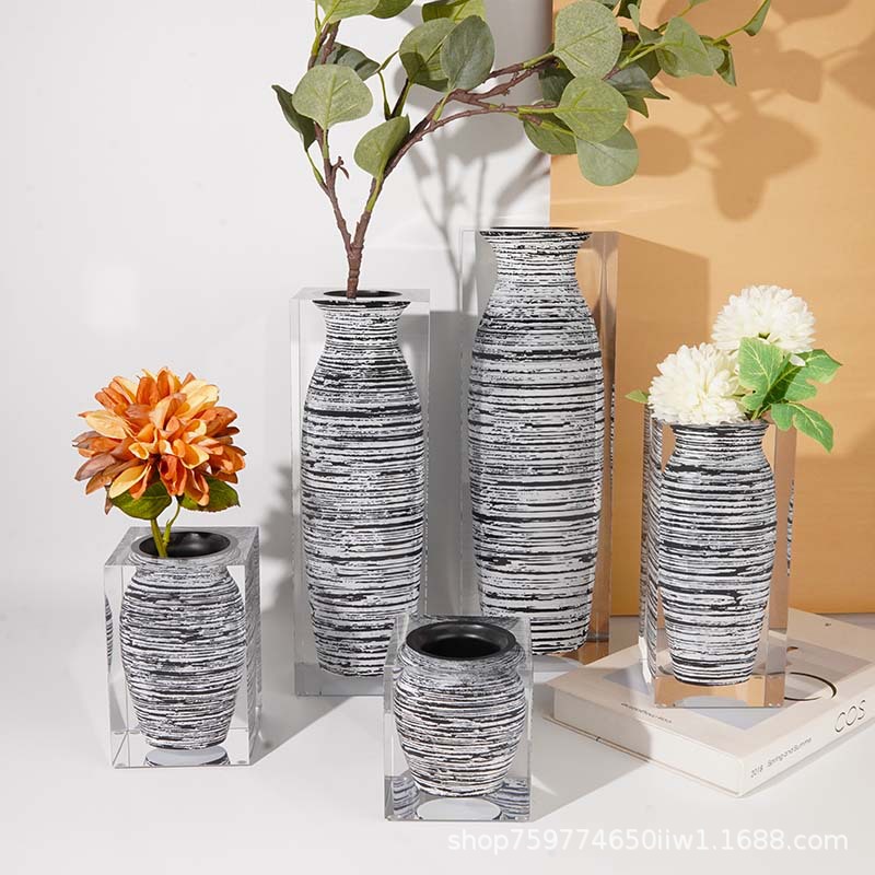 Elevated Creative Light-Luxury Platinum Crystal Acrylic Glass Vase