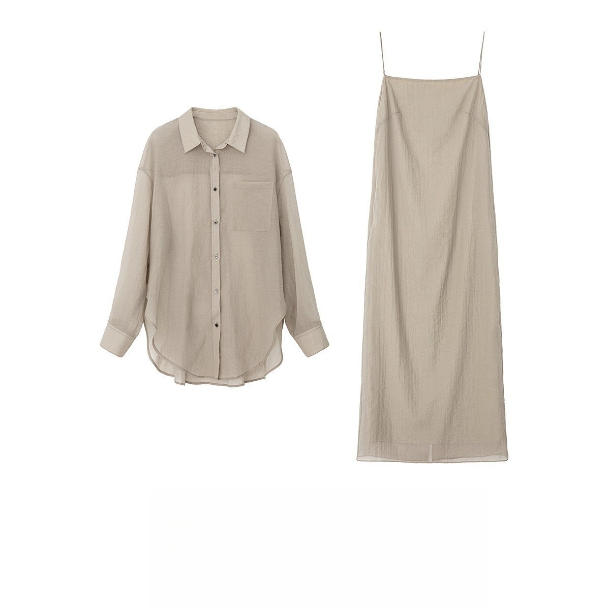 Fairy Air-filled Hazy And Wrinkled Cotton Yarn Shirt Sling Vest Skirt Set
