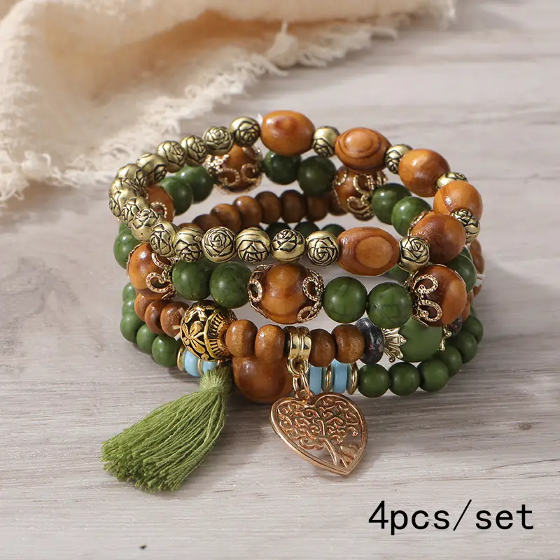 Bohemian Multi-layer Wooden Bead Beaded Bracelet