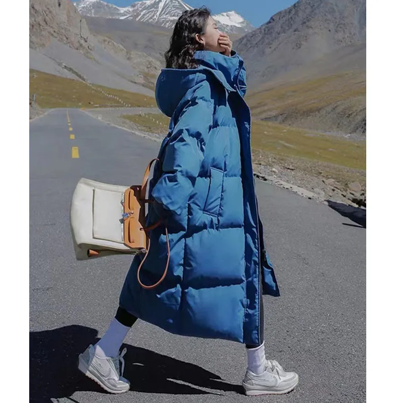 Loose-fitting The Knee Cotton Clothes Winter New Ins Bread Coat Fashion - Denim Blue
