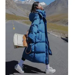 Loose-fitting The Knee Cotton Clothes Winter New Ins Bread Coat Fashion - Denim Blue - View 1