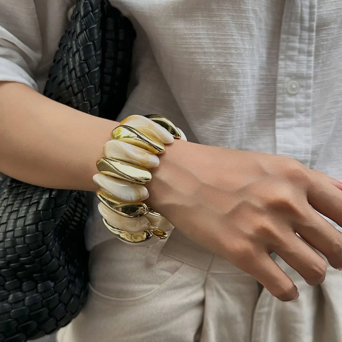 European And American-style Vintage Resin Patchwork Stretch Bracelet