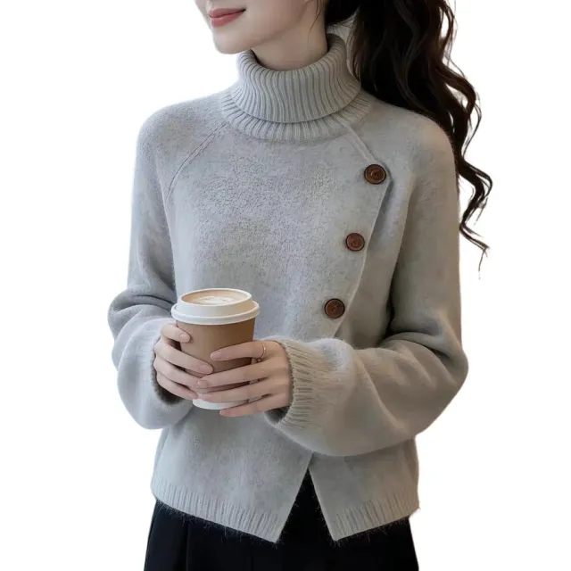 Stylish Elegant And Stunning Gray Turtleneck Long sleeve Sweater Gray - Shop at LoveMi