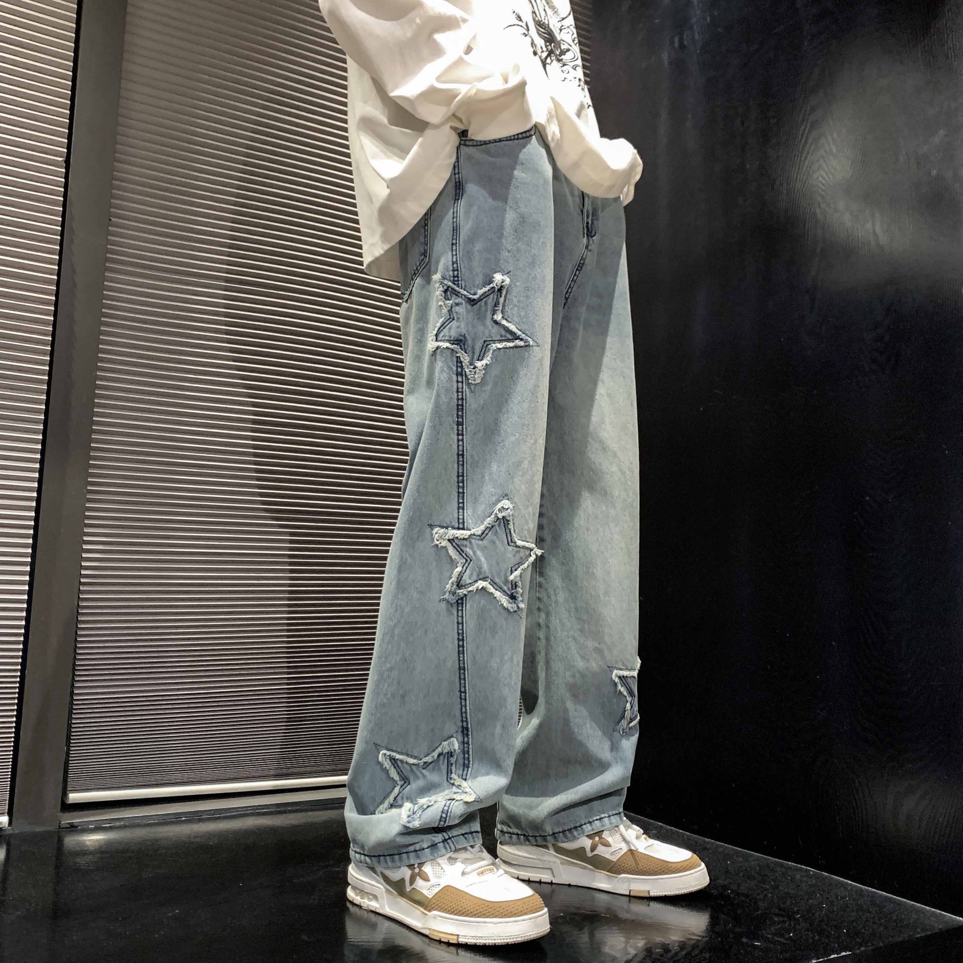 Mens Flared Loose High-Street Straight-Leg Pants