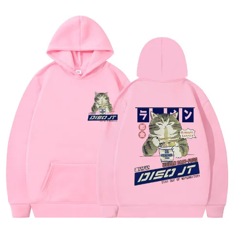 Autumn And Winter Cat Noodles Hooded Sweater Pink And Black - Shop at LoveMi