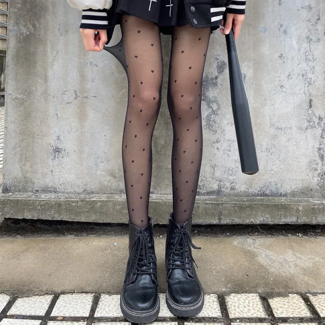 Women's Love Stockings Springsummer Thin Sweet Bowknot Milky White Pantyhose Jk Black Silk Black Heart - Shop at LoveMi
