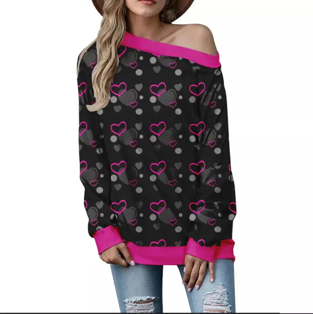 Women's Valentine's Day Pattern Printed Long Sleeve Loose Shoulder Sweater Sgoj101906 L - Shop at LoveMi