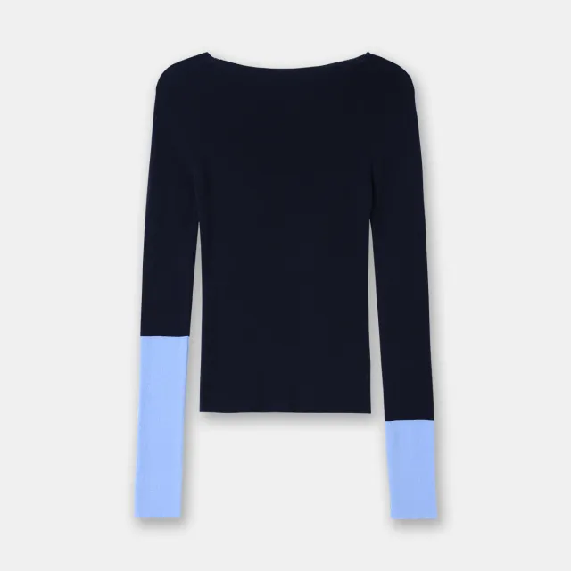 Women's Autumn 23 New Long Sleeve Inner Wear High grade Cuff Splicing Knitwear Wool Base Shirt Navy Blue - Shop at LoveMi