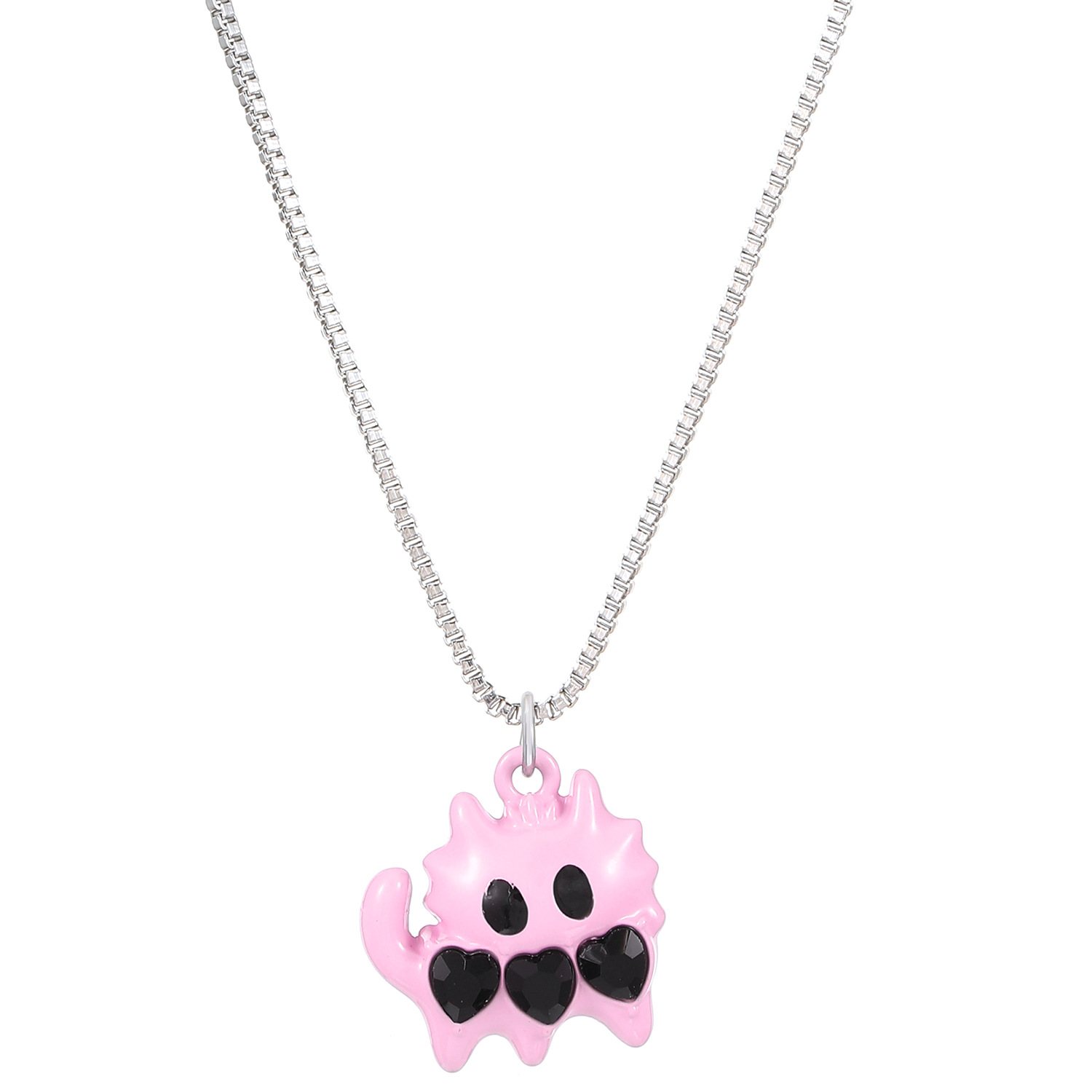 Simple Funny Cat Heart Zircon-like Necklace