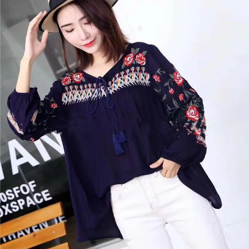 Ladies Tassel Embroidered White Shirt