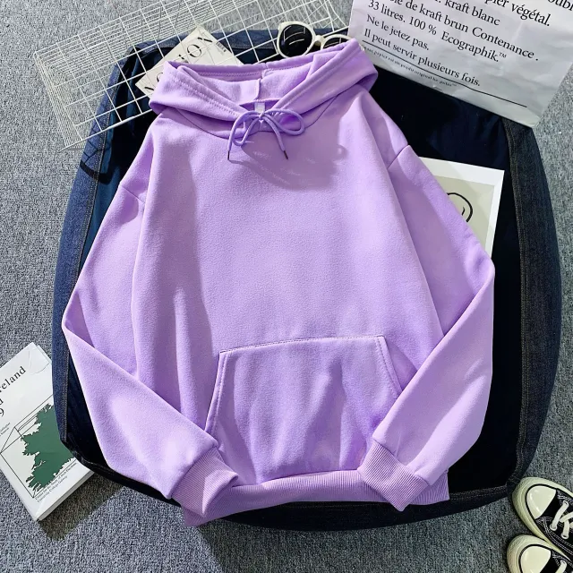Women's Fall Winter Hooded Loose Solid Color Hoodie Purple - Shop at LoveMi