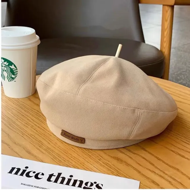 New Style Face looking Small Octagonal Hat Big Head Circumference Autumn And Winter Beige - Shop at LoveMi