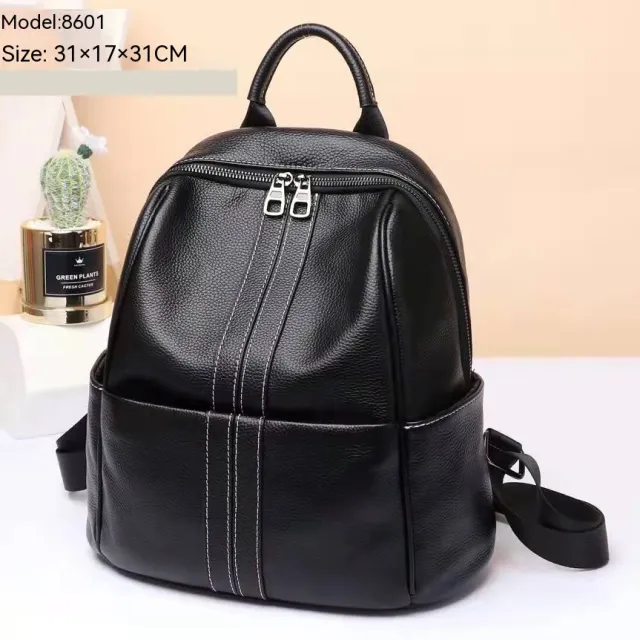Soft Leather Versatile Casual Large Capacity Cowhide Travel Backpack Black - Shop at LoveMi