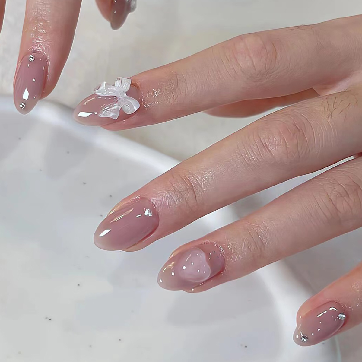 Solid Color Bow Love Nail Art Wearable Nail Tip Removable